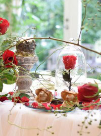 結婚式を美女と野獣の様な赤バラをテーマに装飾。千葉や幕張、アンソレイエ